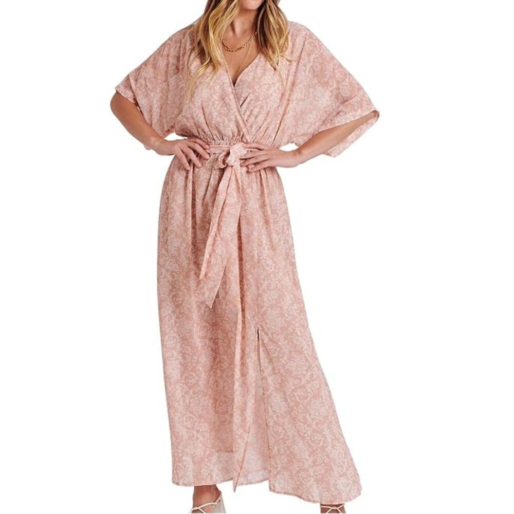ANRABESS Women’s Loose Boho Flowy Wrap Maxi Dress Sz: XL Floral Rose